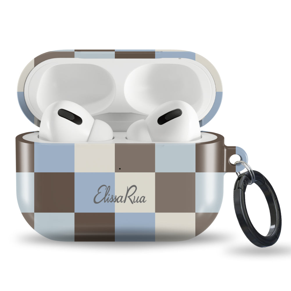Blue and Brown Check – Apple AirPods Tough Case | Elissa Rua