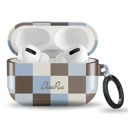 Blue and Brown Check – Apple AirPods Tough Case | Elissa Rua