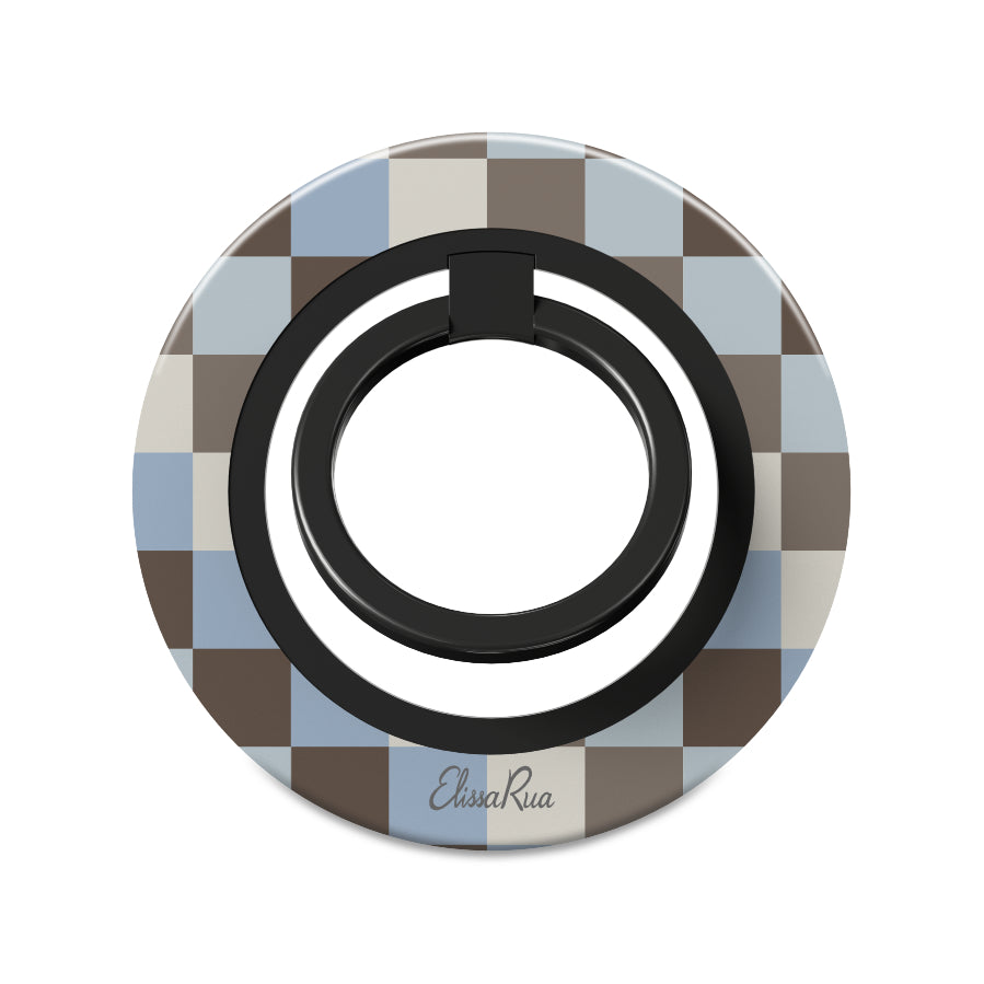 Blue and Brown Check - Magnetic Ring Holder