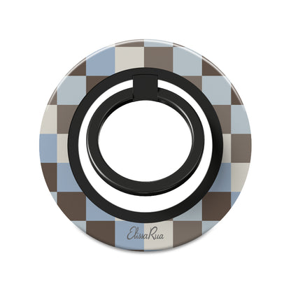 Blue and Brown Check - Magnetic Ring Holder