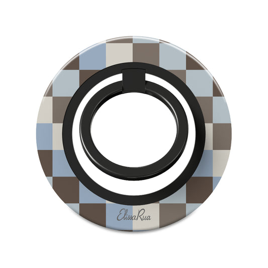 Blue and Brown Check - Magnetic Ring Holder