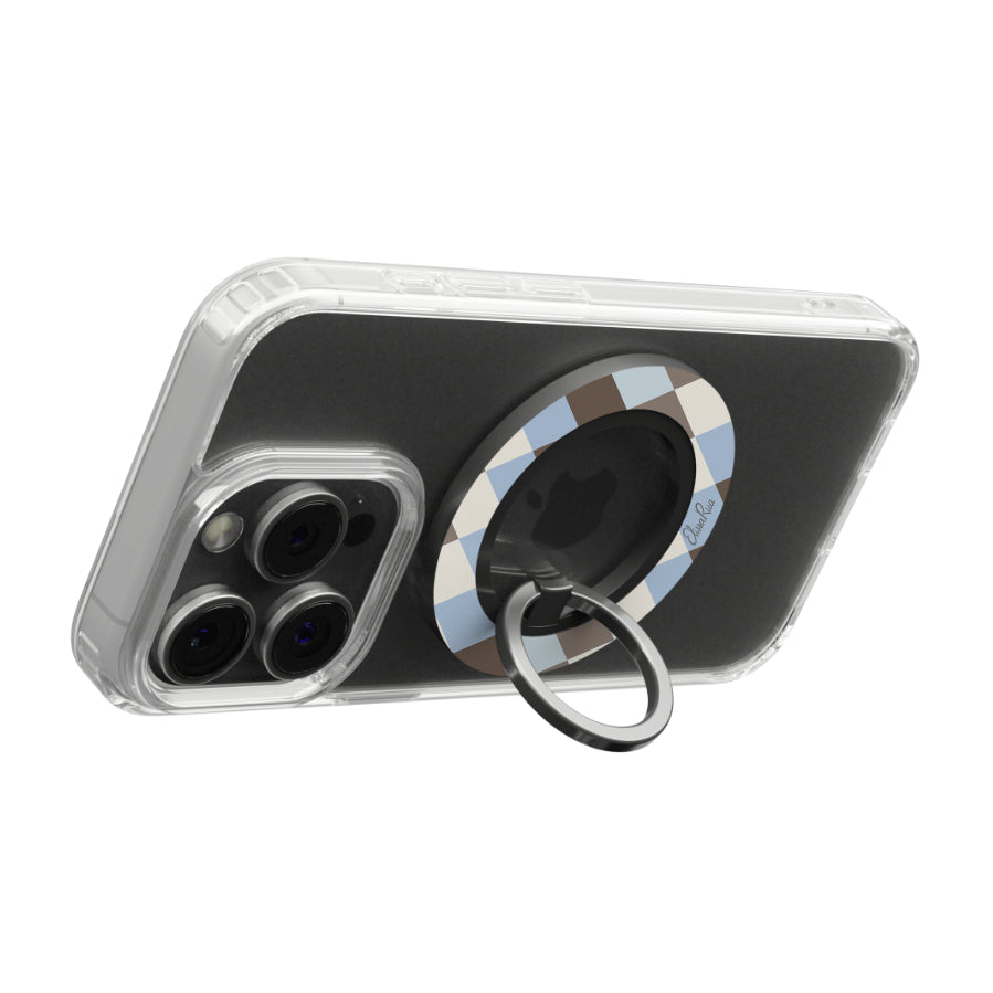 Blue and Brown Check - Magnetic Ring Holder