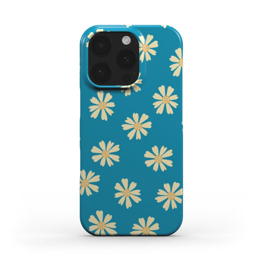 Blue Daisy Snap Phone Case – ivory daisy pattern on teal, front view