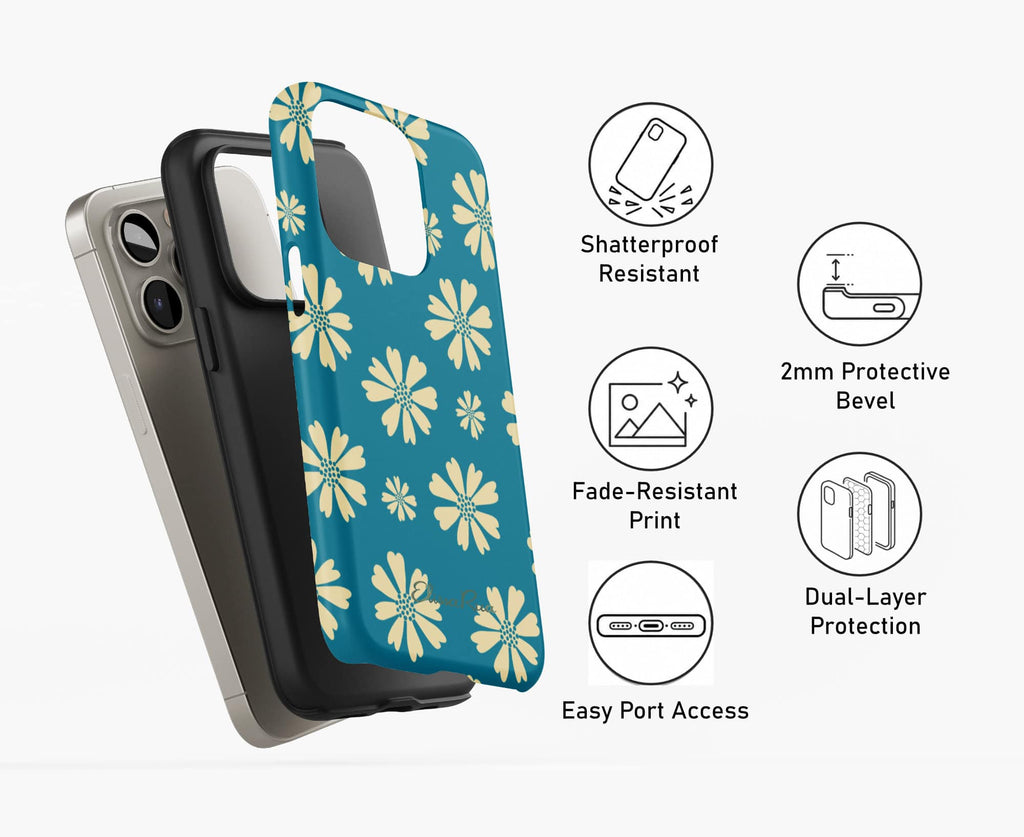 Blue Daisy Tough Phone Case – dual-layer protective case with interior detail