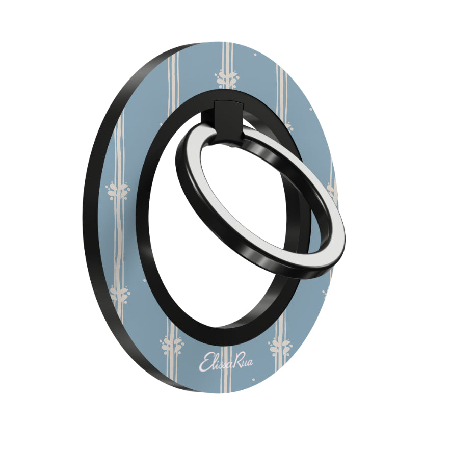 Blue Floral Stripe - Magnetic Ring Holder