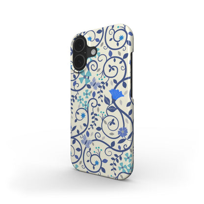 Side view of Blue Floral Swirl Snap Phone Case showing slim fit design