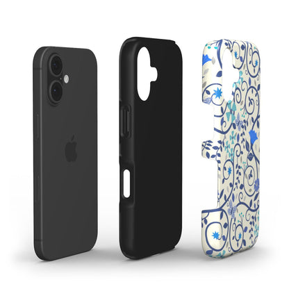Layered view of Blue Floral Swirl Tough Phone Case with protective dual-shell design