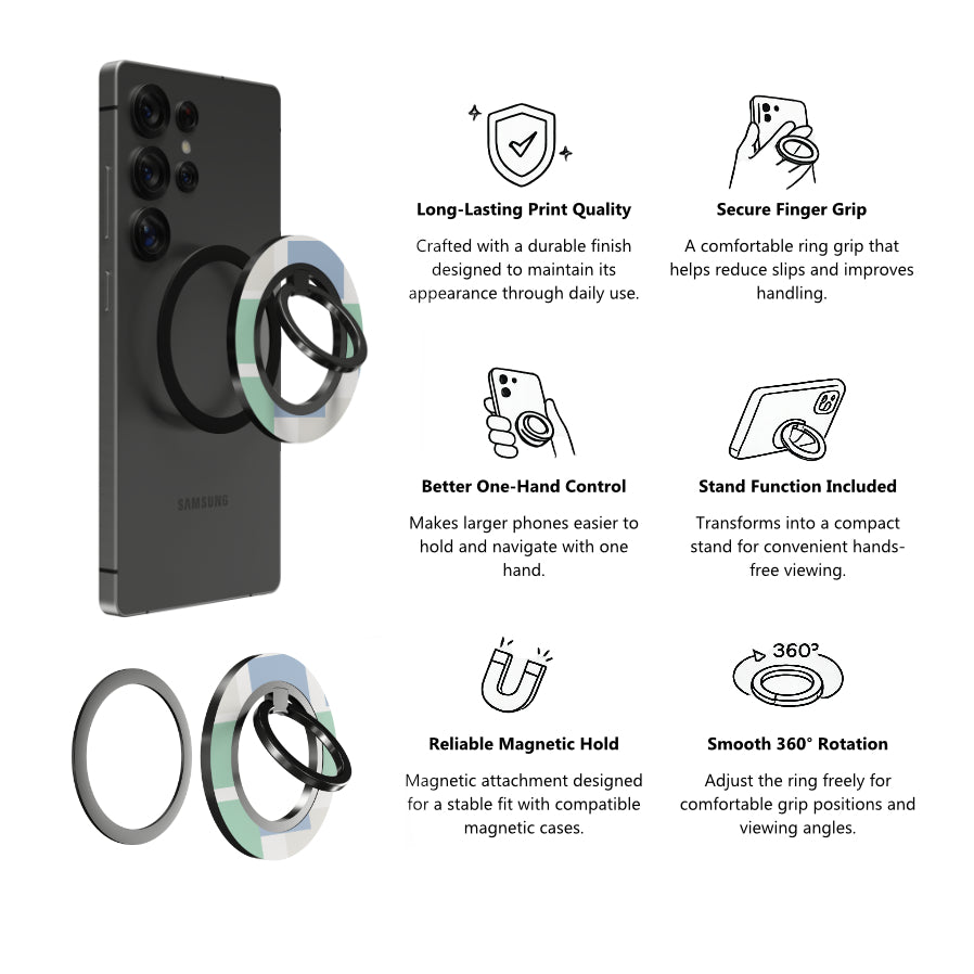 Blue & Green Pastel Squares - Magnetic Ring Holder