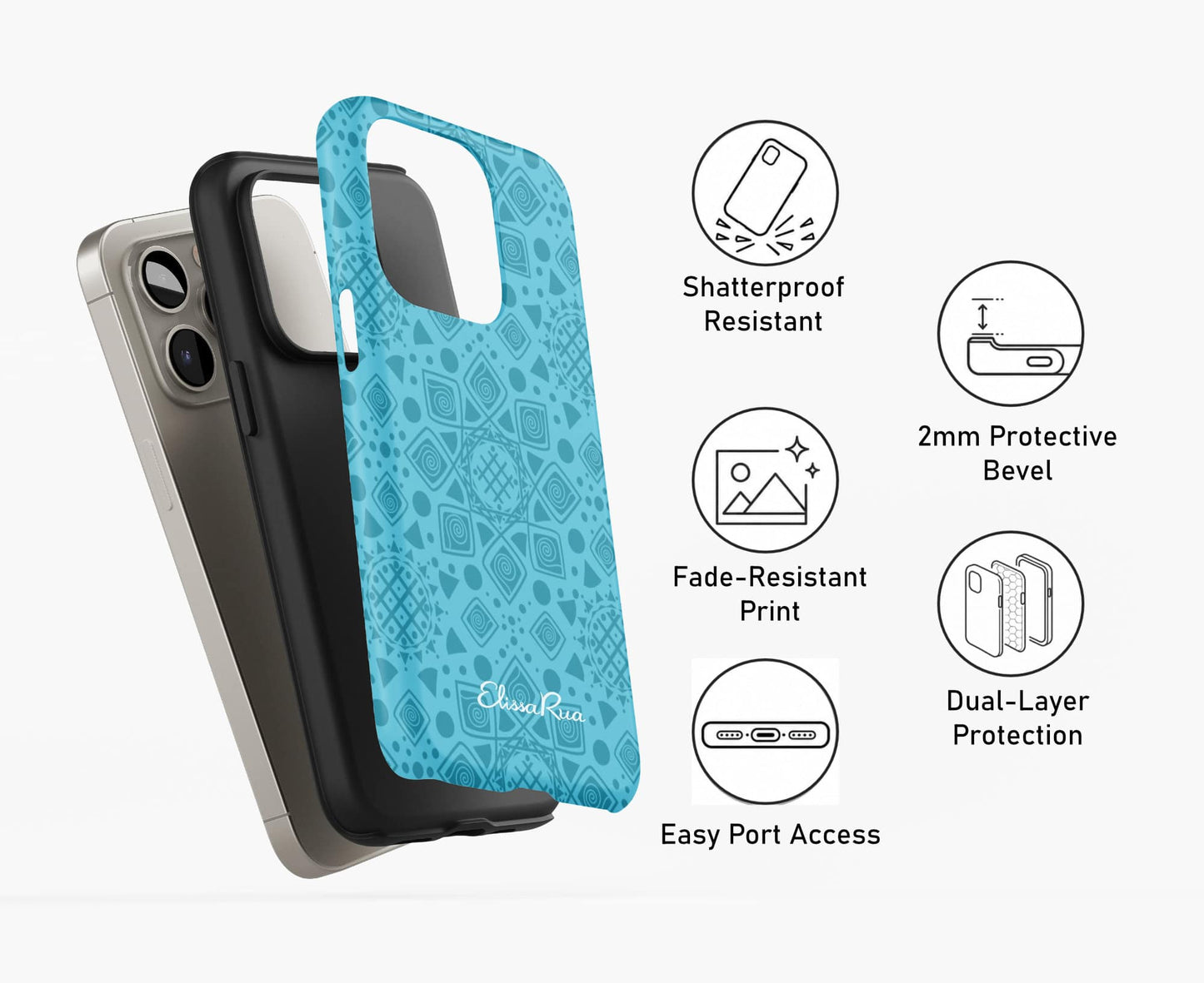 Cyan Mandala Geometric – Tough Phone Case | Elissa Rua