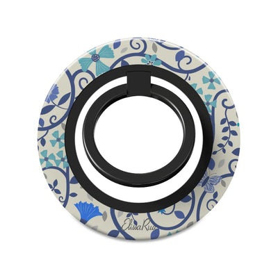 Remolino Floral Azul – Soporte de Anillo Magnético