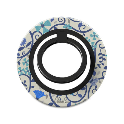 Blue Floral Swirl – Magnetic Ring Holder