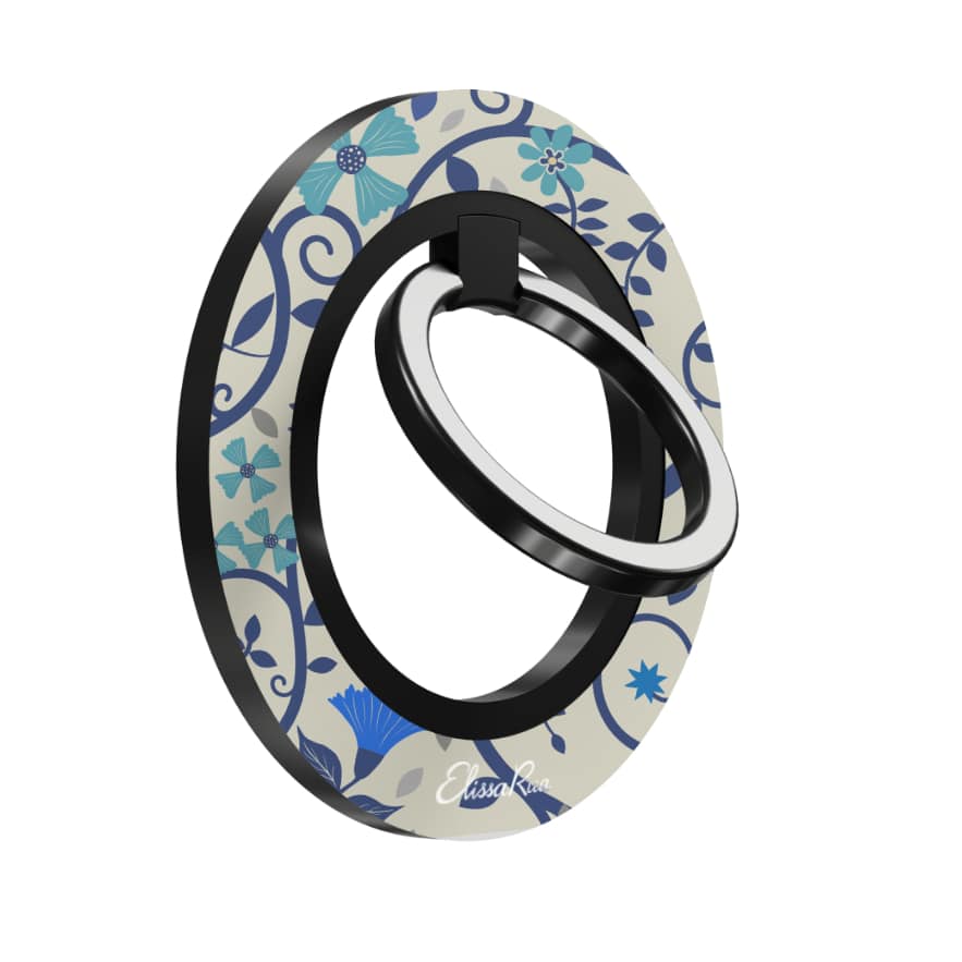 Blue Floral Swirl – Magnetic Ring Holder