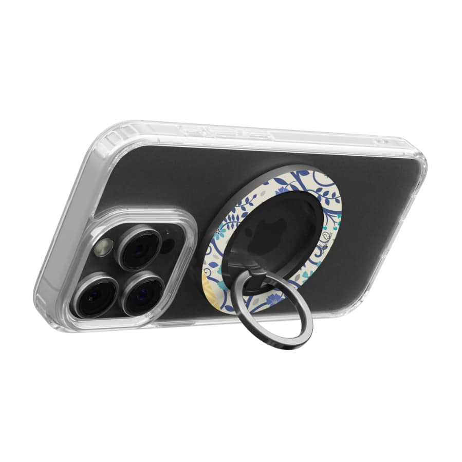 Blue Floral Swirl – Magnetic Ring Holder