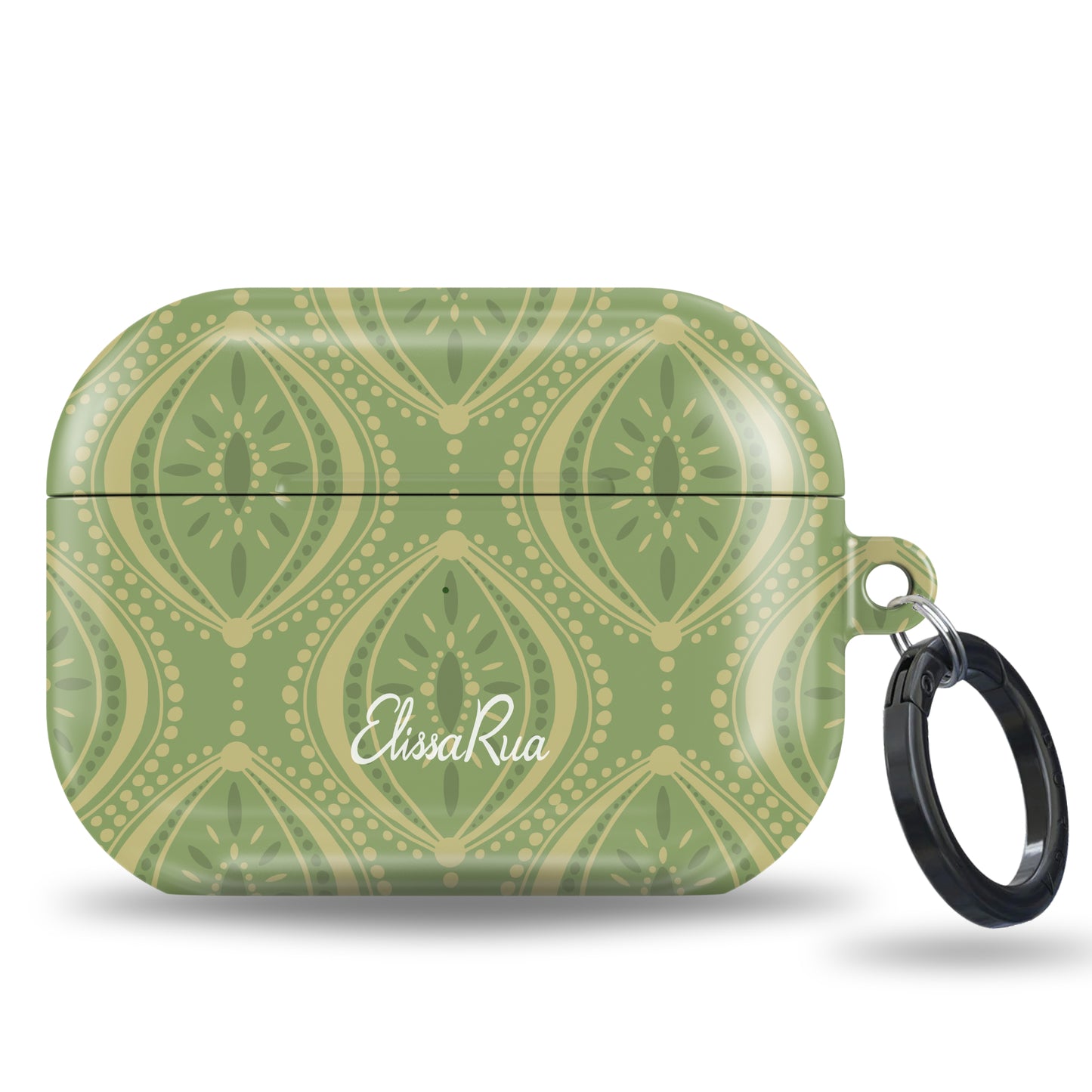 Green Boho Geometric – AirPods Case – Intricate Dark Green & Cream