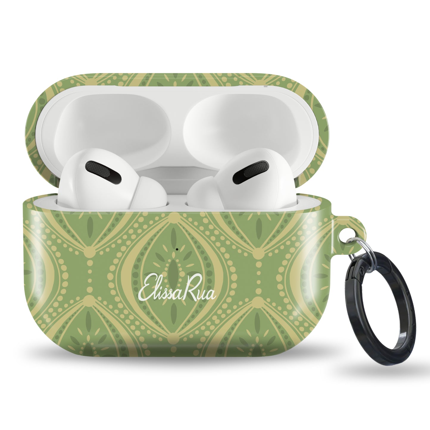 Green Boho Geometric – AirPods Case – Intricate Dark Green & Cream