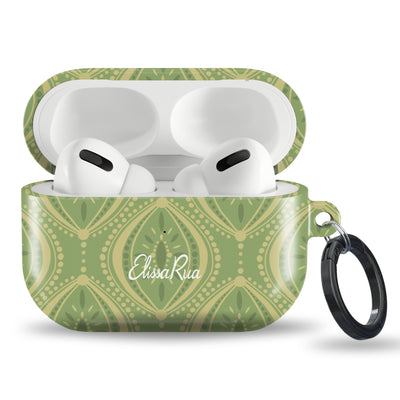 Green Boho Geometric – AirPods Case – Intricate Dark Green & Cream