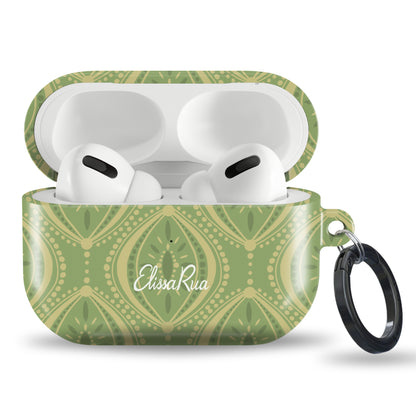 Green Boho Geometric – AirPods Case – Intricate Dark Green & Cream
