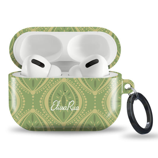 Green Boho Geometric – AirPods Case – Intricate Dark Green & Cream