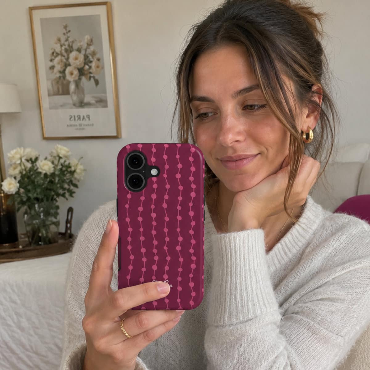 Cherry & Pink Stripe – Tough Phone Case | Elissa Rua