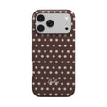 Phone case in chocolate brown polka dots