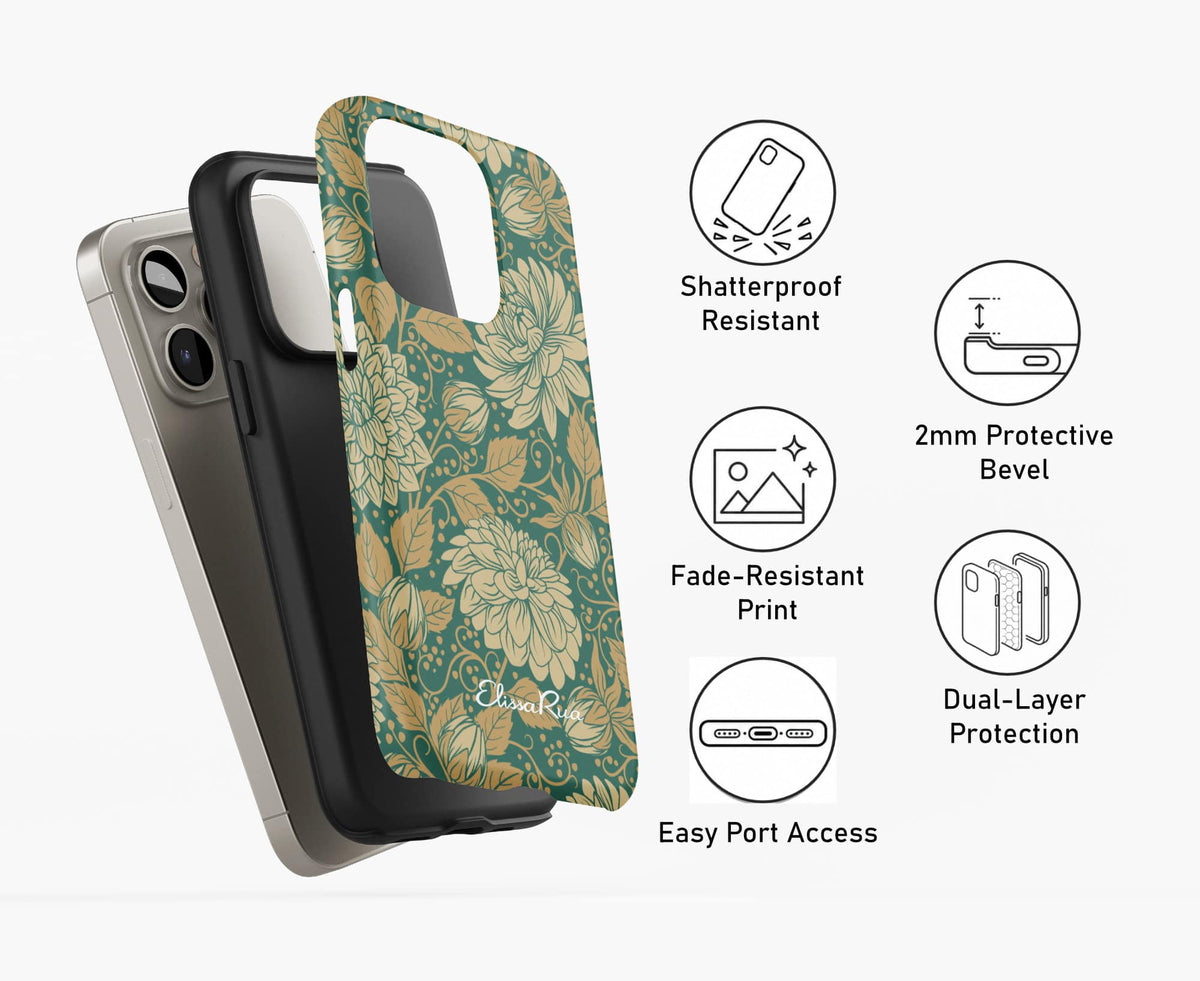 Dahlia Teal Floral Phone Case Tough