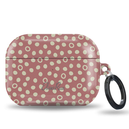 Dusty rose polka dot tough AirPods case with retro pink pattern