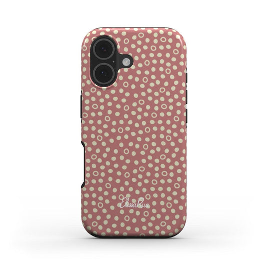 Dusty Rose Polka Dot MagSafe tough phone case with artistic designer pattern