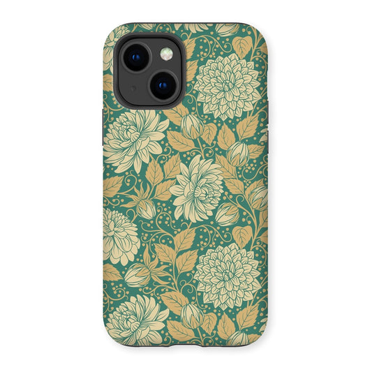 Vintage Floral Dahlia Tough Phone Case - Teal