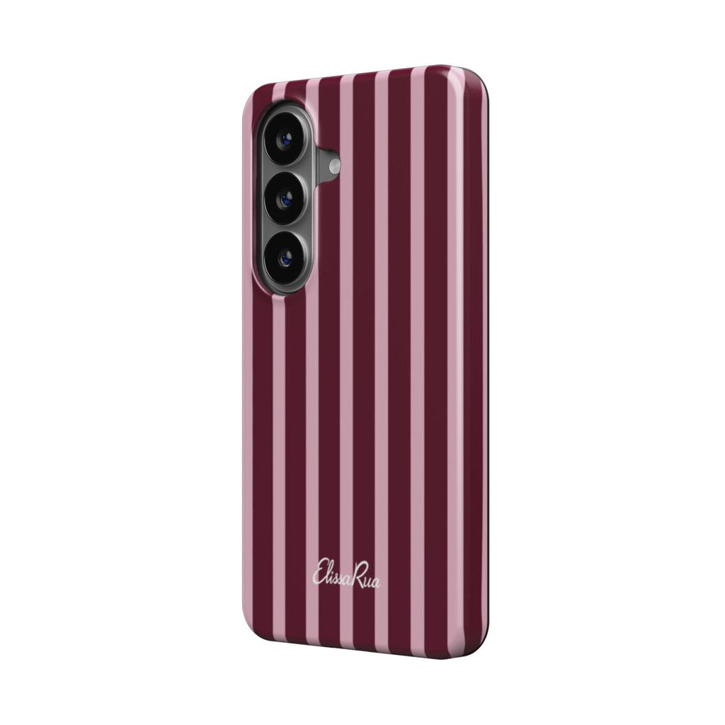 Elissa Rua Burgundy and Pink Stripe Magnetic Tough Phone Case - side view