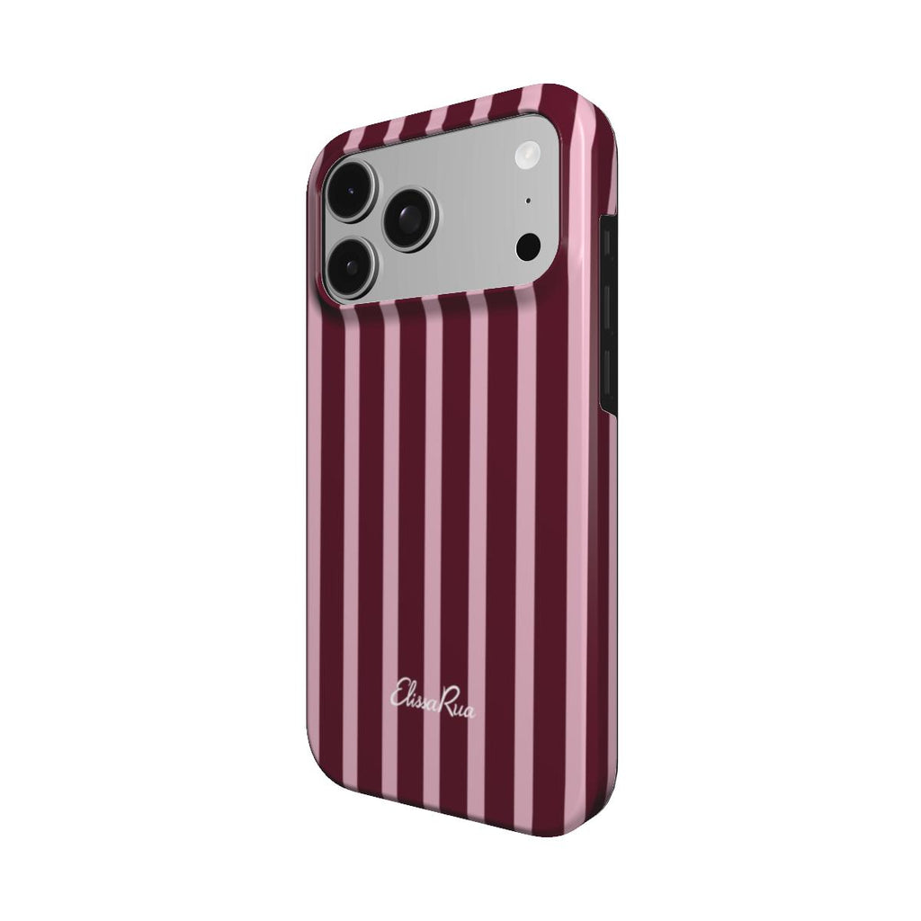 Elissa Rua Burgundy and Pink Stripe MagSafe Tough Phone Case - side view