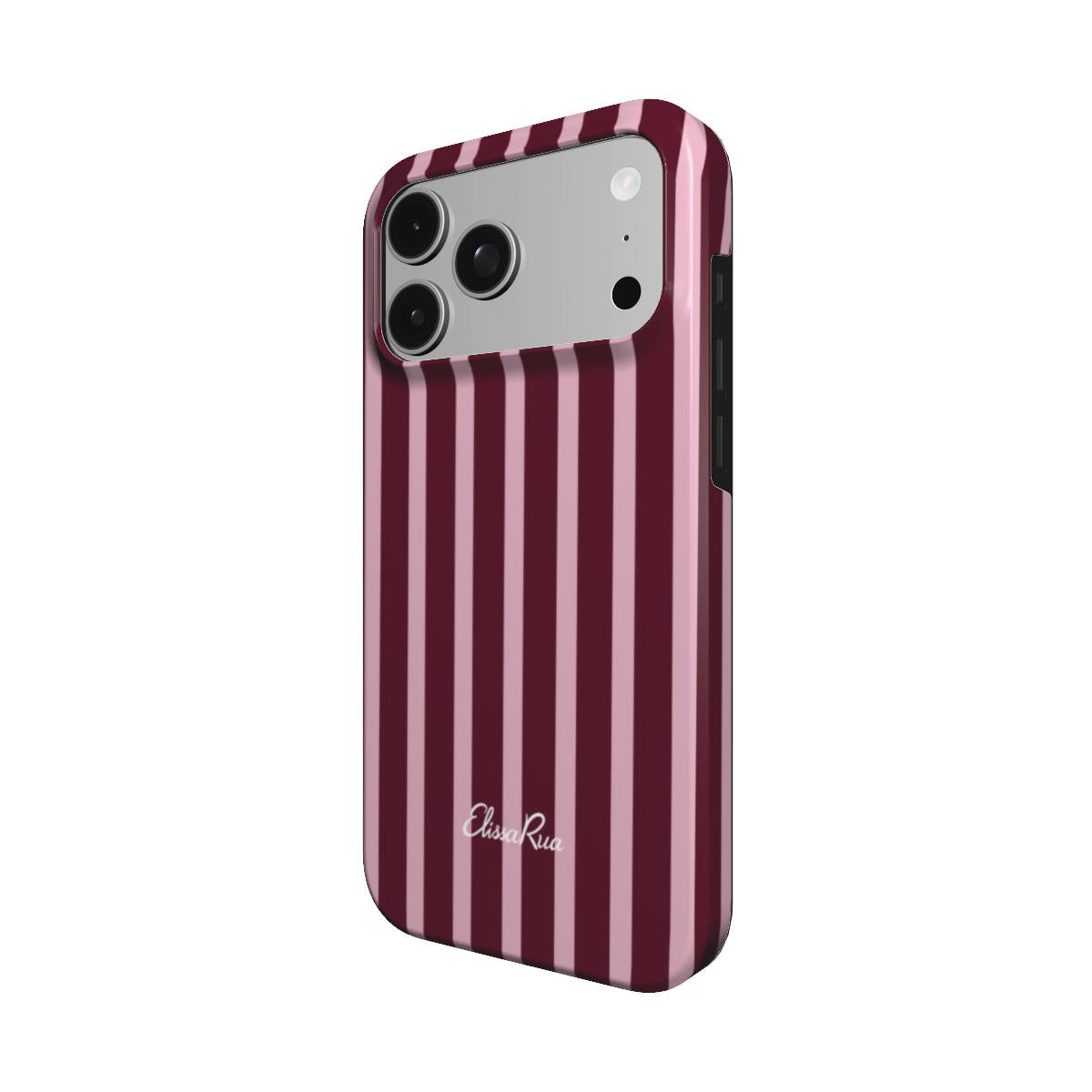 Elissa Rua Burgundy and Pink Stripe MagSafe Tough Phone Case - side view