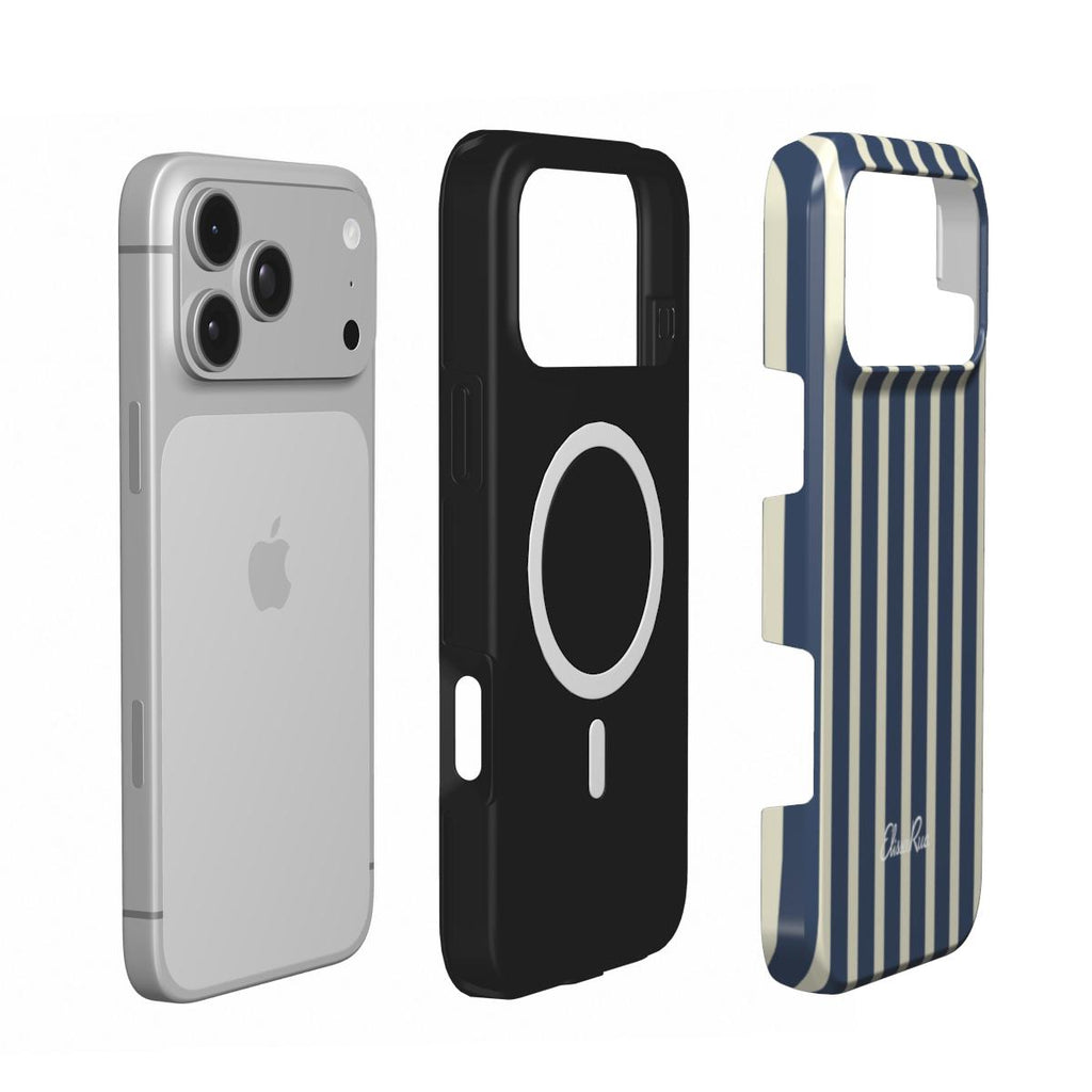 Elissa Rua Navy and Cream Stripe MagSafe Tough Phone Case - dual-layer protective construction