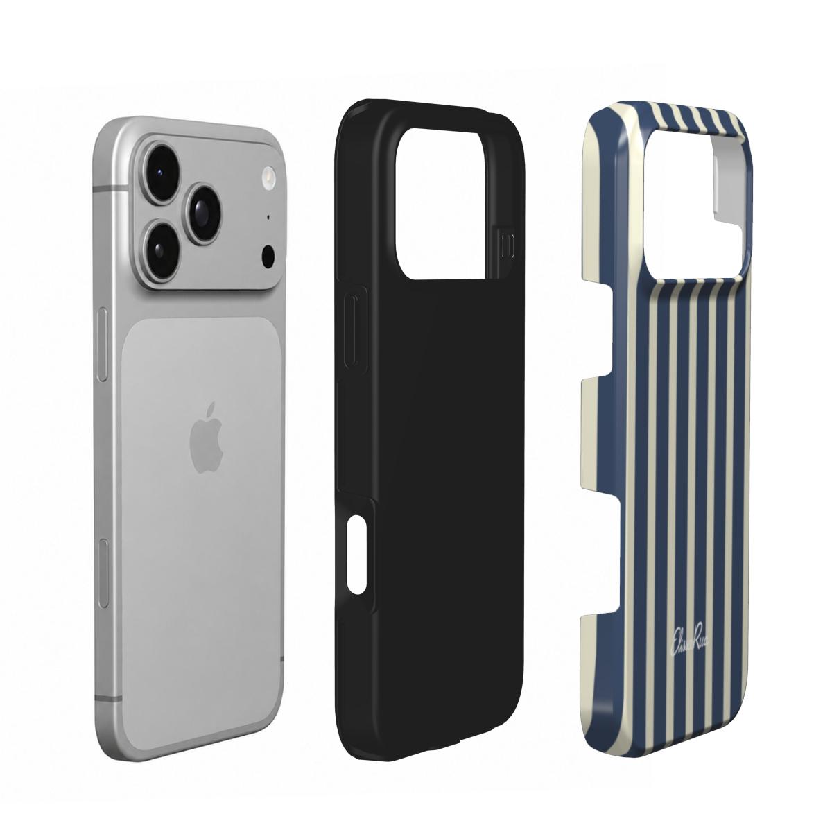 Elissa Rua Navy and Cream Stripe Tough Phone Case - dual-layer protective construction