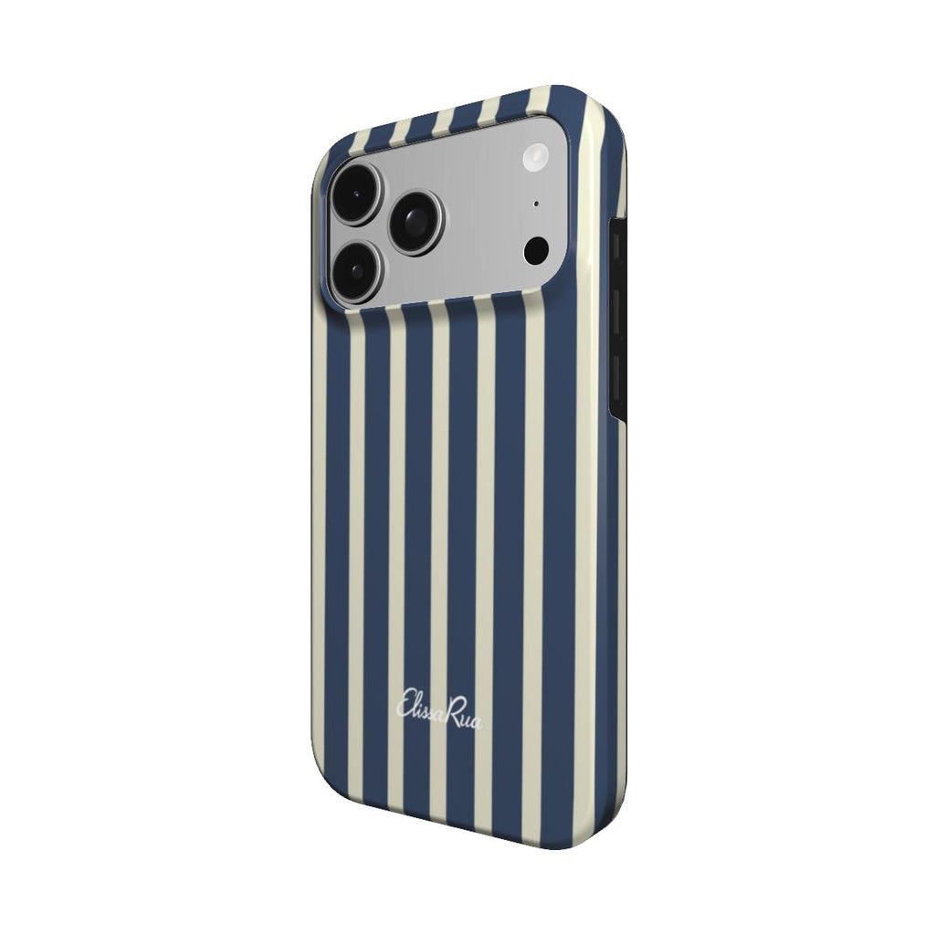 Elissa Rua Navy and Cream Stripe Tough Phone Case - side view