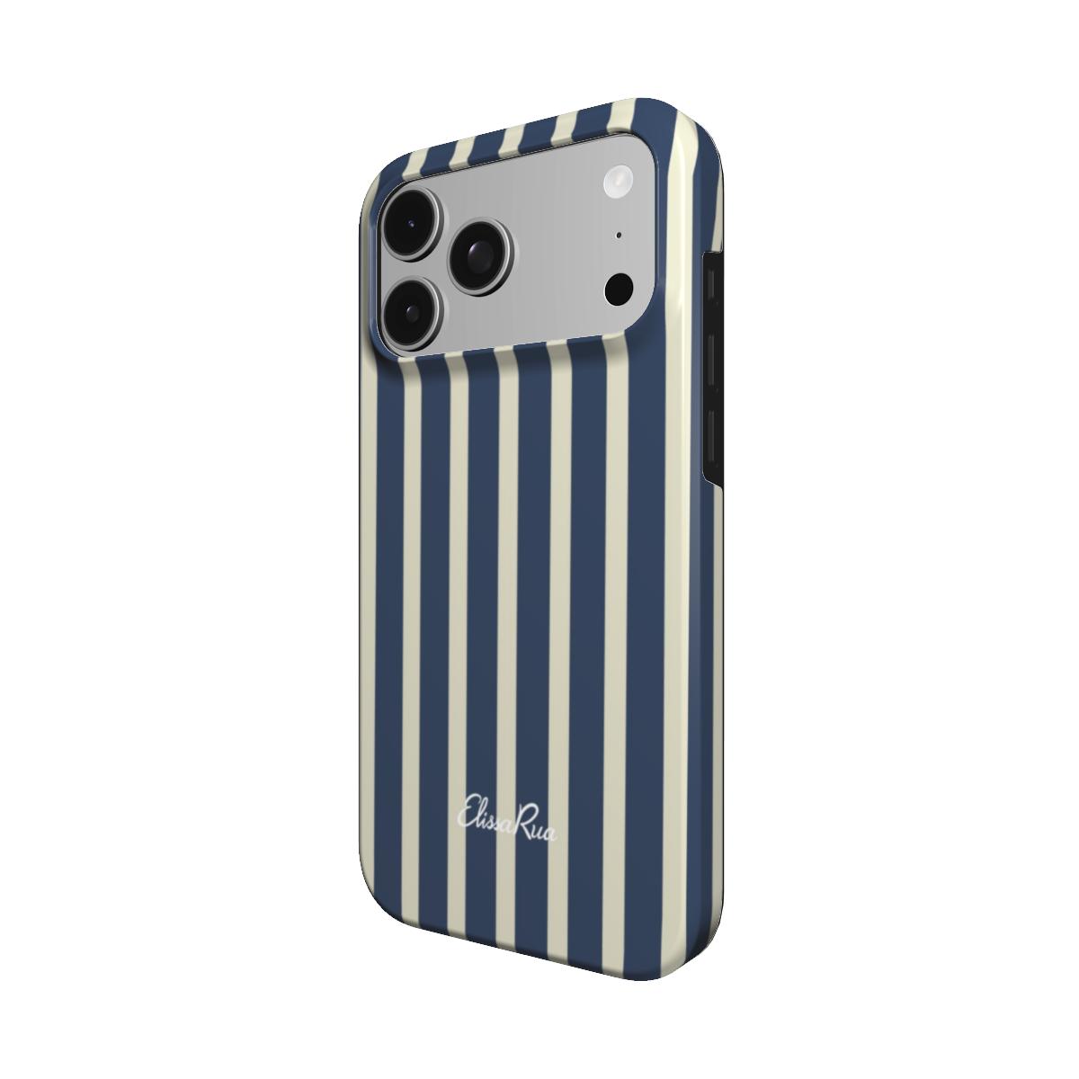Elissa Rua Navy and Cream Stripe Tough Phone Case - side view