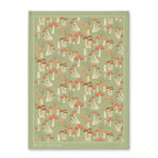 Green mushroom botanical tea towel from the Fabulous Funghi collection, Irish-designed decorative kitchen towel.