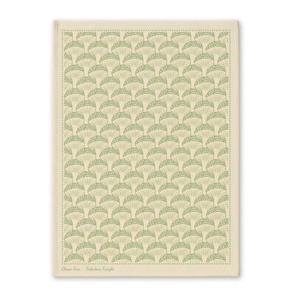Cream and green patterned tea towel with subtle botanical design from the Fabulous Funghi tea towel set.