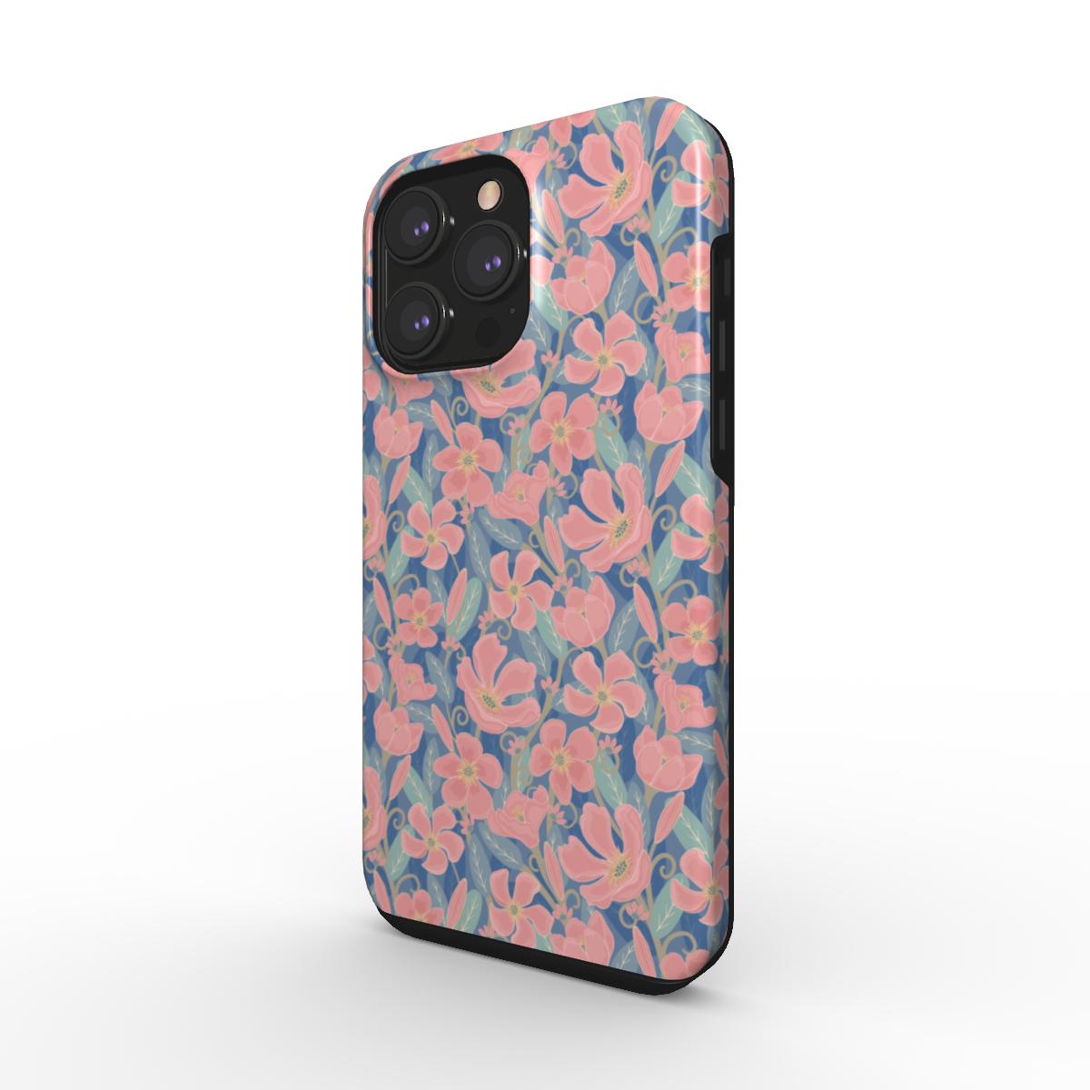 Floral Tough Phone Case Pink & Blue Oleander for iPhone and Samsung