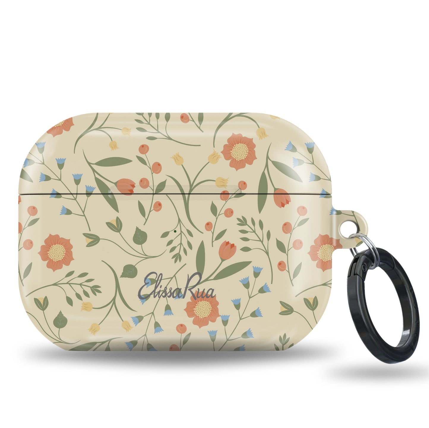 Botanical AirPods case with whimsical floral design in muted tones