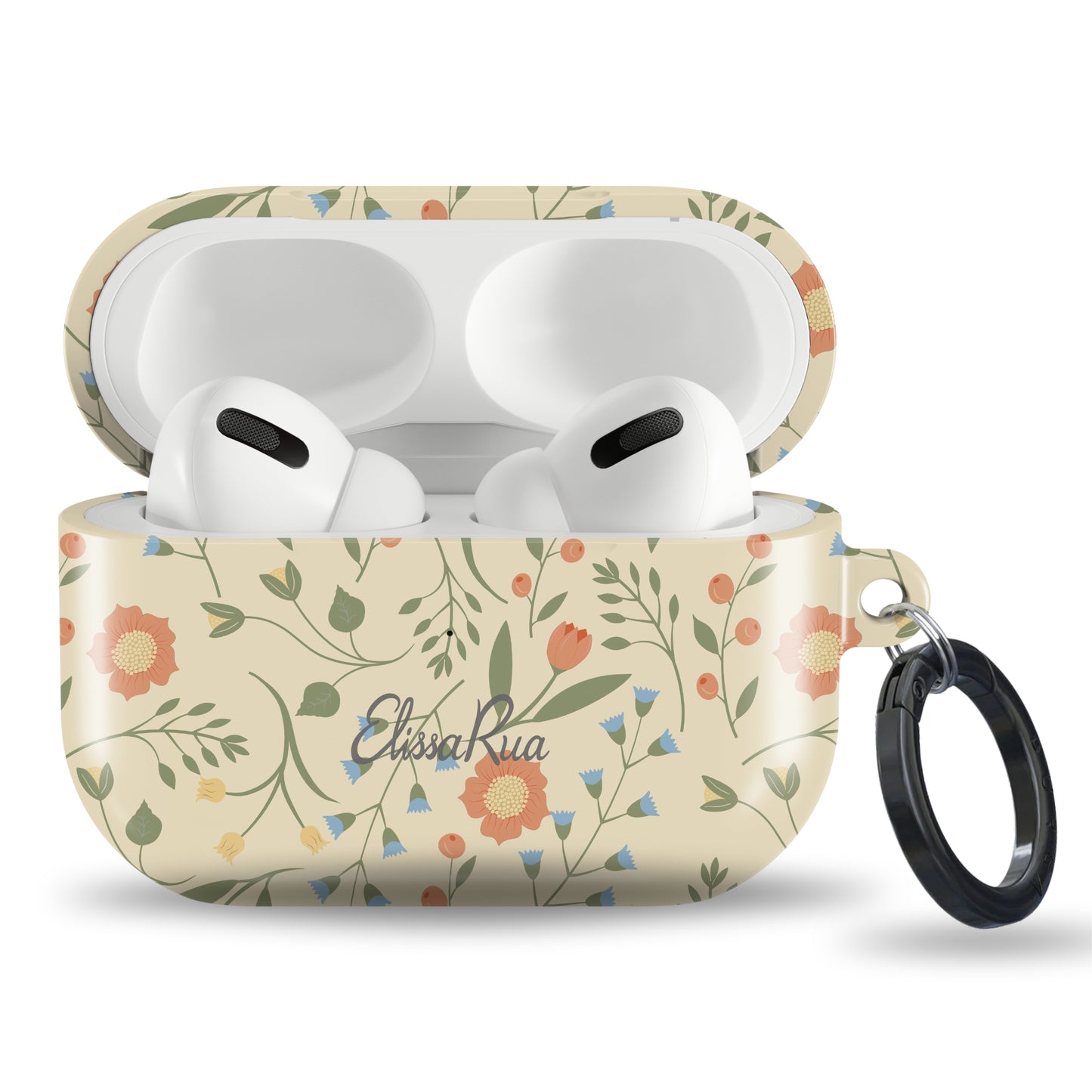 Floral whimsy tough AirPods case with delicate botanical illustration