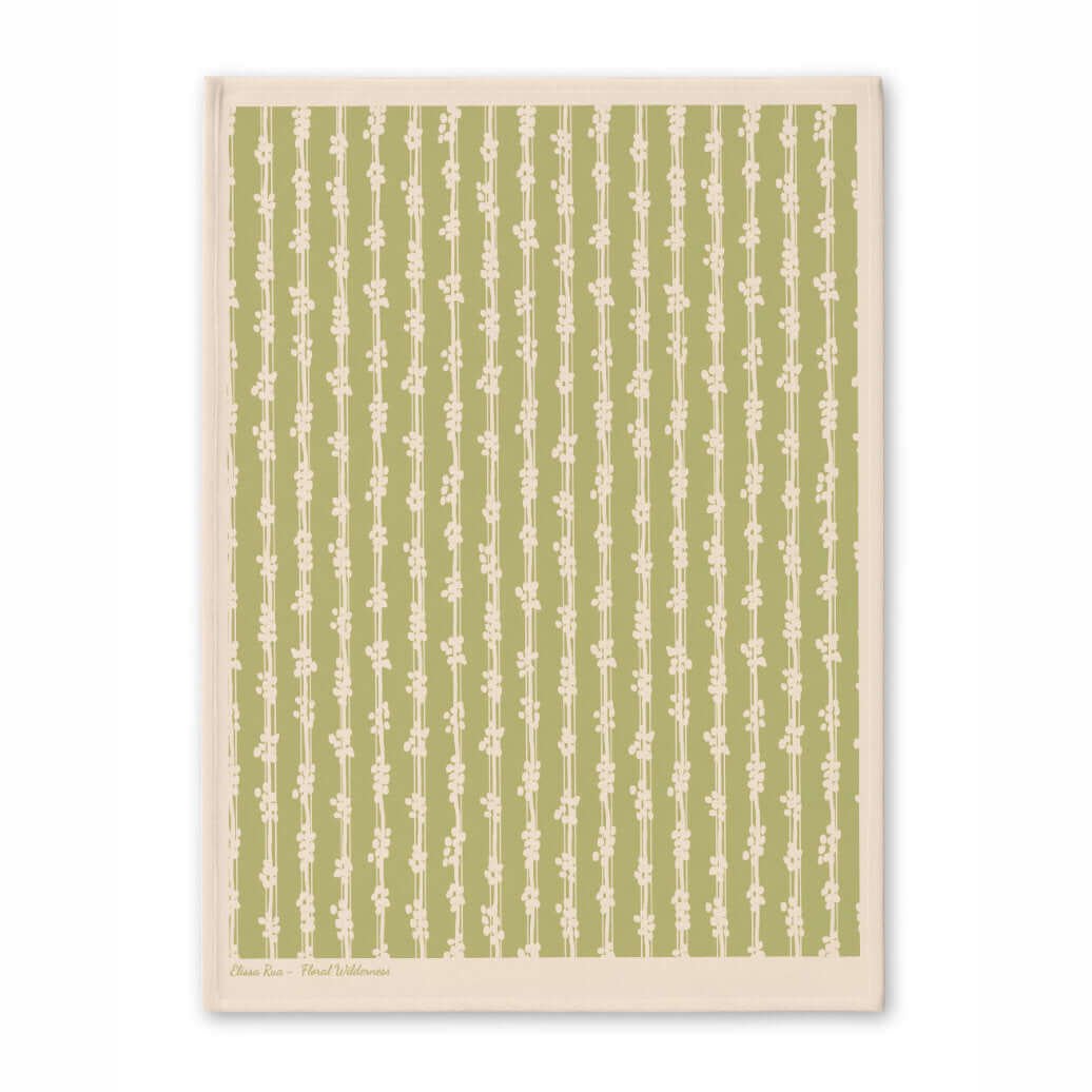 Green patterned tea towel with subtle botanical-inspired design, from the Floral Wilderness tea towel set.