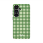 Green Gingham magnetic tough phone case – side view