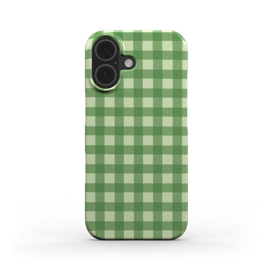 Green Gingham snap phone case with classic check pattern – front view