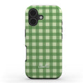 Green Gingham tough phone case with classic check pattern – front view