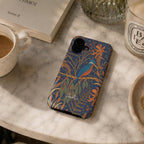 Kingfisher Art Nouveau magnetic tough phone case flat lay