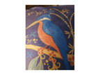 Close-up of kingfisher illustration on luxury velvet cushion cover