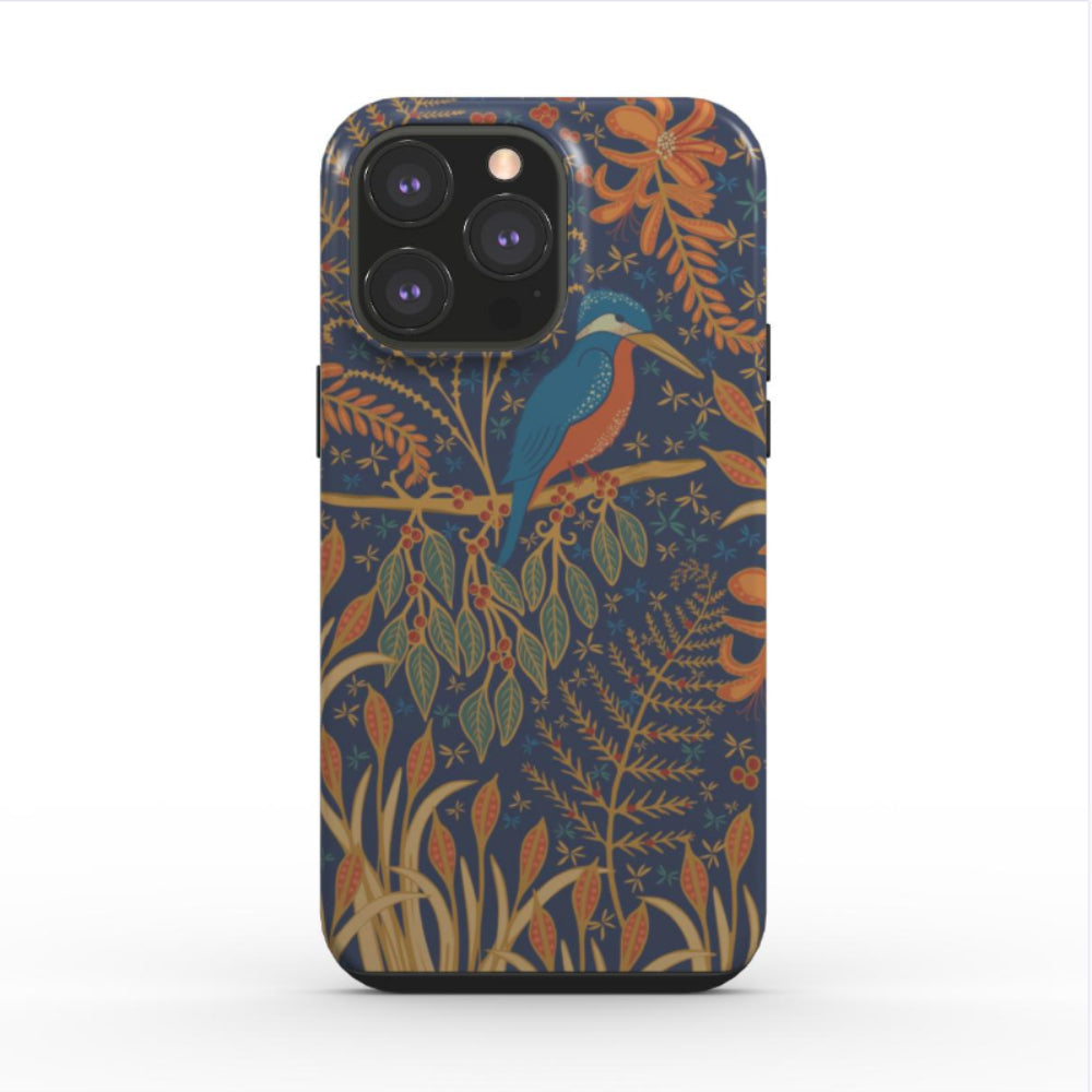 Vintage Kingfisher Phone Case – Art Deco Bird & Floral Design for iPhone & Samsung