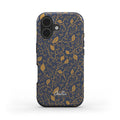 Designer Foliage Phone Case – Gold on Navy Tough Cover – front view of tough phone case