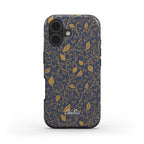 Designer Foliage Phone Case – Gold on Navy Tough Cover – front view of tough phone case