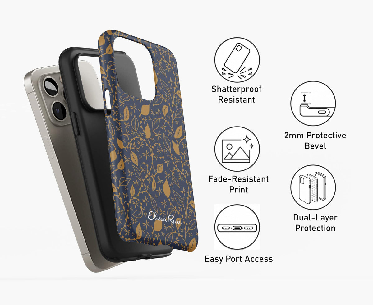 Midnight Foliage Tough Phone Case – inner and outer layers shown for protective structure